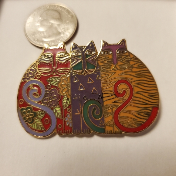 RARE Vintage Laurel Burch "Mysticats" Brooch 80s Cat Pin Cloisonne - Picture 4 of 4
